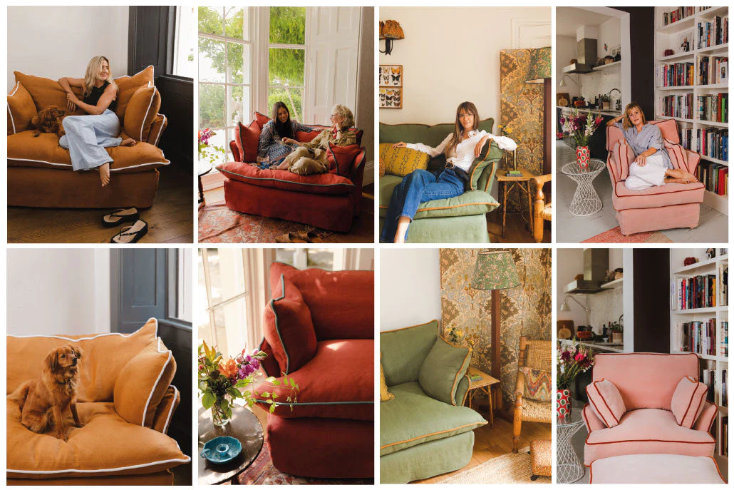 At home with Lucy Williams Lonika Chande Fee Greening and Skye Gyngell featuring Maker and Son Marnie contrast piped edge and Otter box edge
