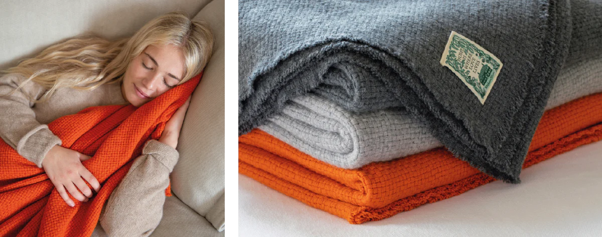 MakerSon Graphite grey Morion light grey and Howlite orange red Cashmere Throws