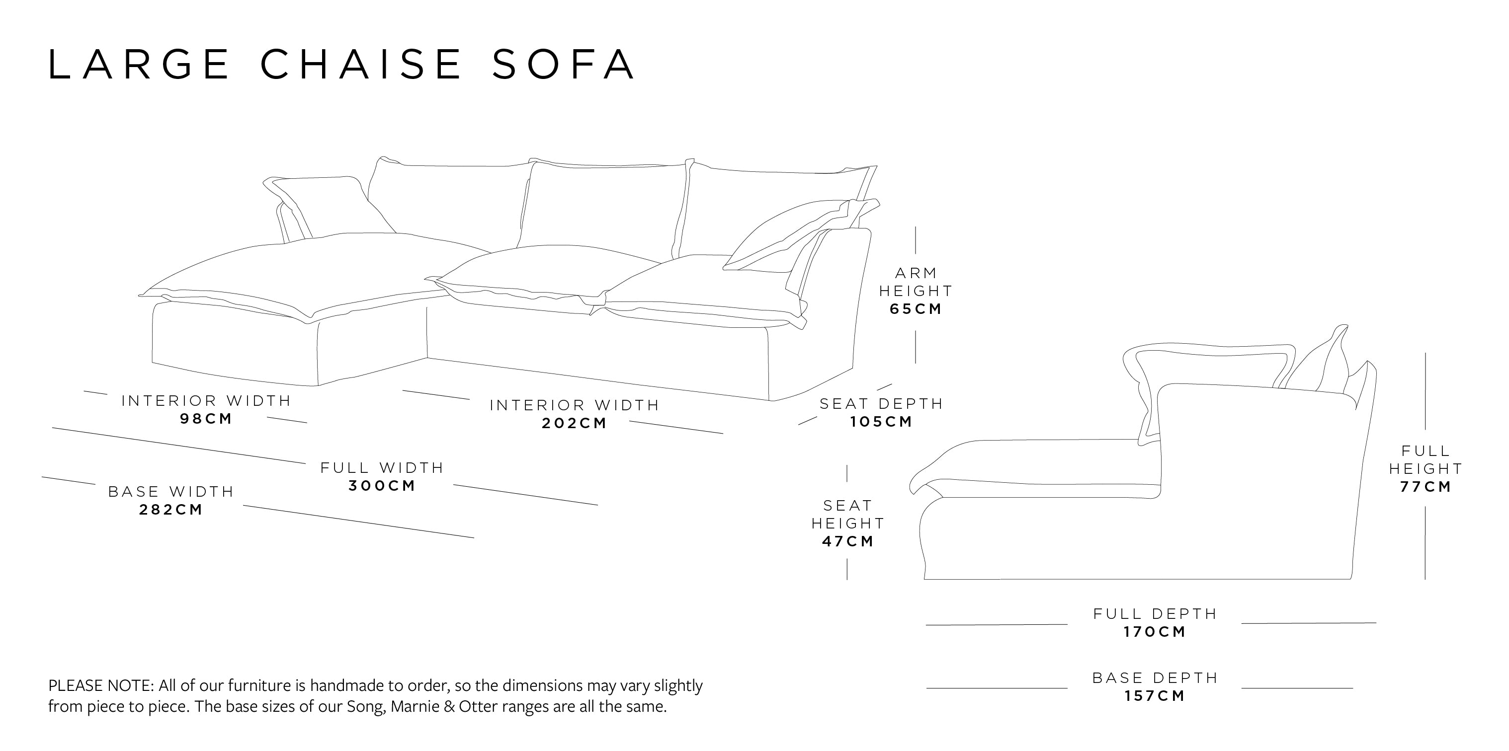 Large Chaise Sofa | Marnie Range Size Guide