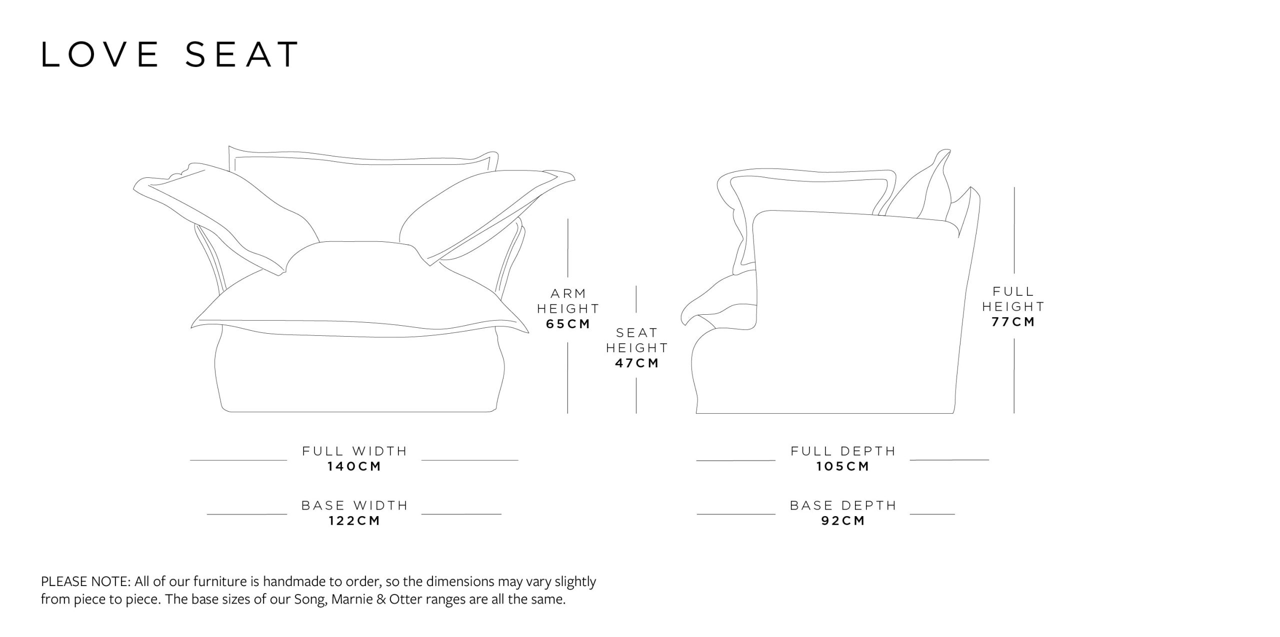 Loveseat Sofa | Song Range Size Guide
