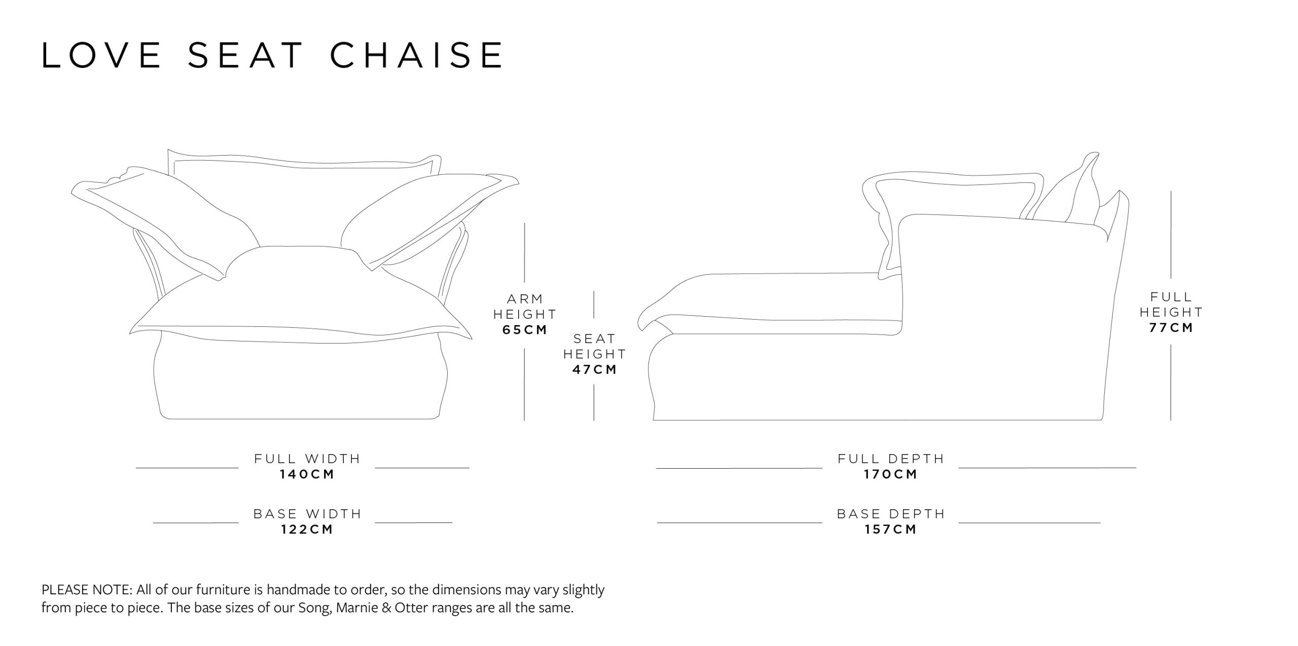 Loveseat Sofa Chaise | Song Range Size Guide