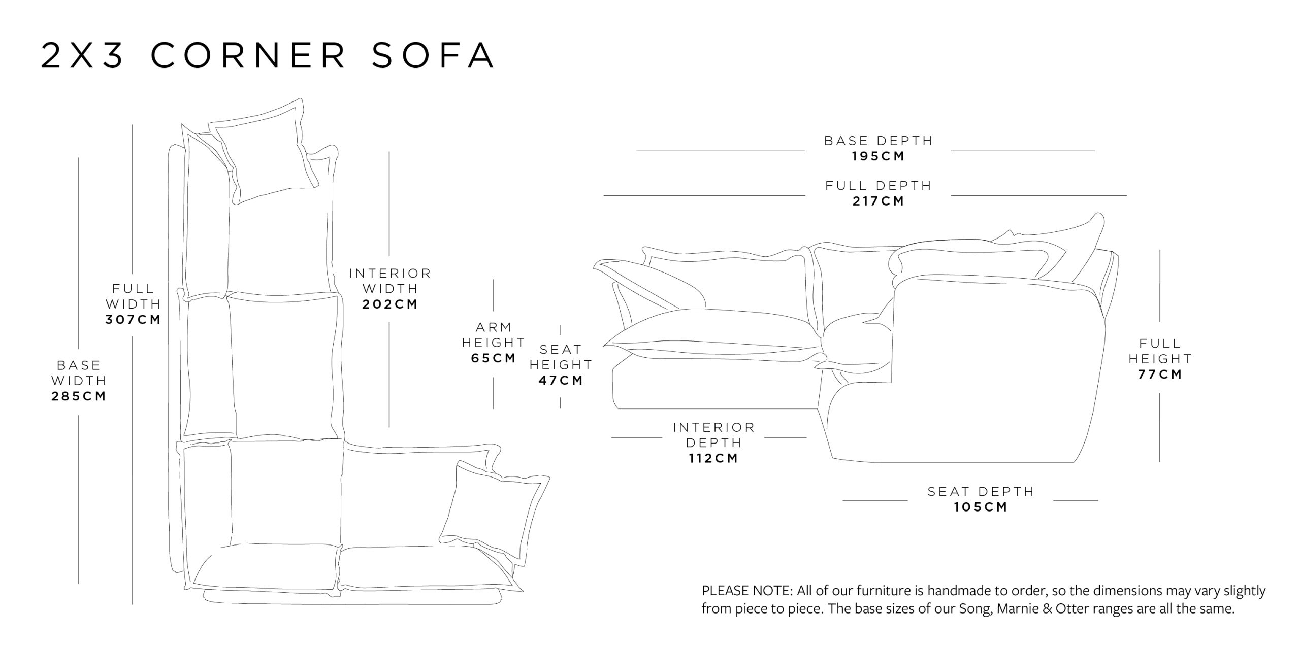 2x3 Corner Sofa | Marnie Range Size Guide