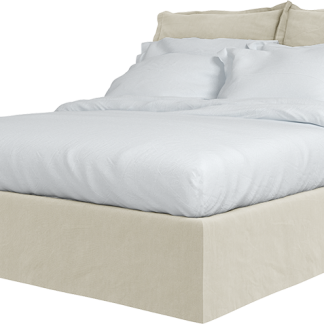 Maker and Son Super King Bed, Song Pillow Edge in Sunstone Natural Beige Linen