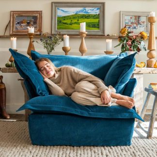 Song pillow edge, Peacock blue Corduroy Armchair.