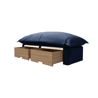 Storage Ottoman Song Pillow Edge, Indigo Spice Cotton Velvet