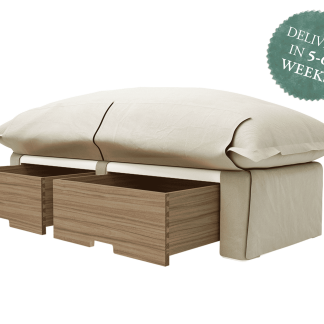 Storage Ottoman, Song Pillow Edge Sunstone Italian Linen
