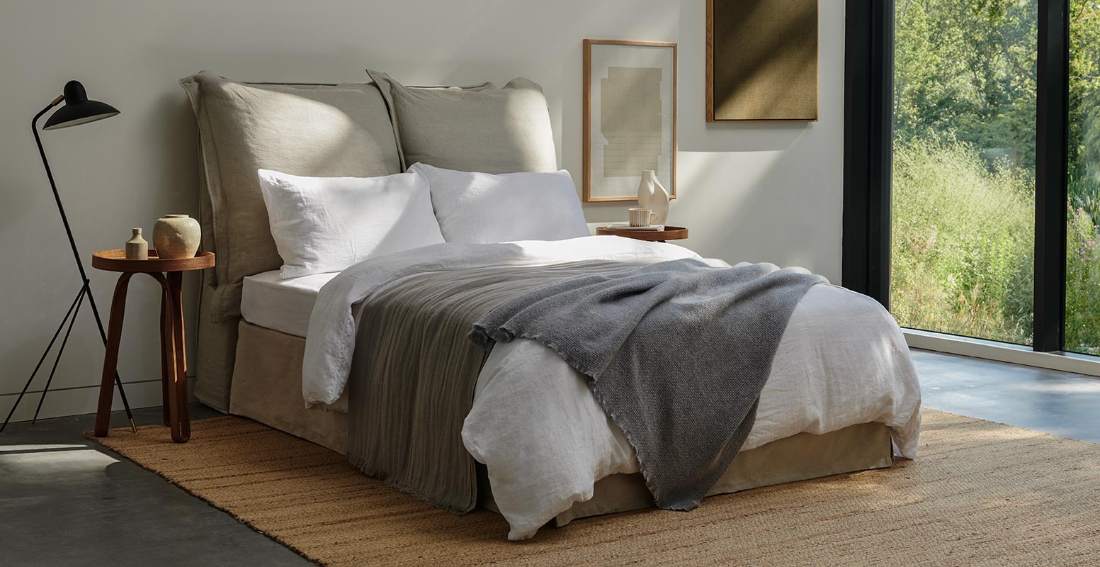 Sunstone beige Italian Linen, double bed.