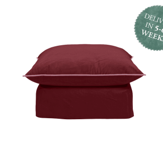 Marnie Footstool | Sumac Red Luxury Velvet with Contrast Piped Edge