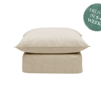 Maker and Son Footstool Marnie Piped Edge Silk Moth Custom Linen Fabric