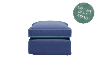 Maker and Son Footstool Otter in Sapphire with Amazonite Contrast Piped Edge Linen Fabric.