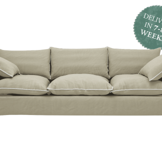 Bespoke Marnie Large Sofa | Jasper Beige Italian Linen with Contrast Piping