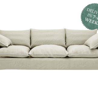 Bespoke Marnie Large Sofa | Sunstone Beige Italian Linen with Contrast Piping