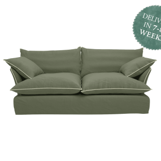 Bespoke Marnie Sofa | Rosemary Green Italian Linen with Contrast Piping