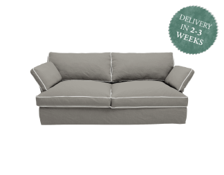 Otter 3 Seater Sofa | Zinc Grey Italian Linen with Contrast Piping