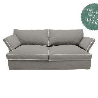 Otter 3 Seater Sofa | Zinc Grey Italian Linen with Contrast Piping