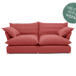 Maker and Son Sofa, Song Short Pillow Edge in Ruby Italian Linen with Short Skirt